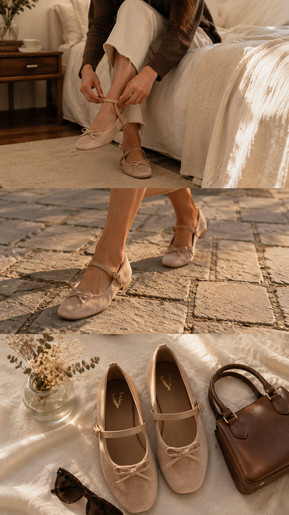Baletas Noe – Flats de Terciopelo con Moño y Correa