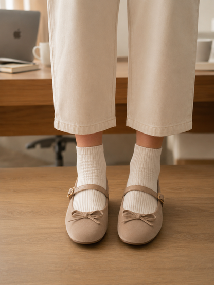 Baletas Noe – Flats de Terciopelo con Moño y Correa