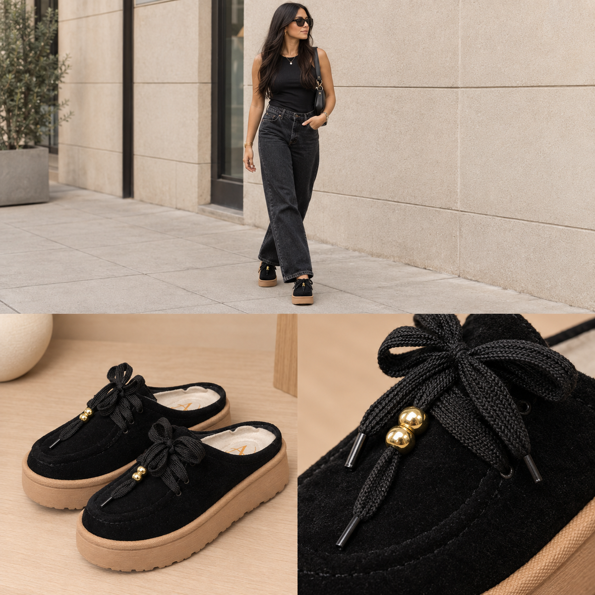 Sueco Destalonado | Animal Print, Talco, Miel y Negro