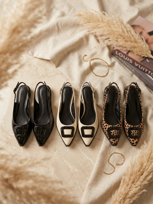 Baleta Pluma Liviana en Charol con Hebilla – Negro, Beige y Animal Print