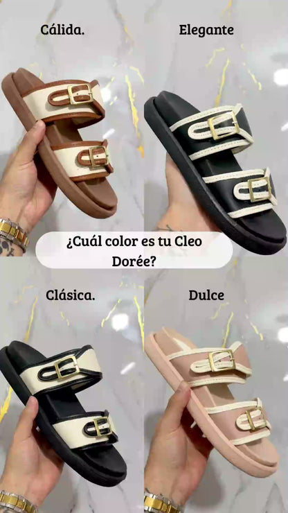 Sandalia Cleo Dorée | Doble Tira con Hebillas Doradas